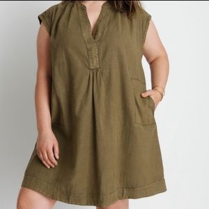 Anthropologie army green linen a- line mini shift dress sz small